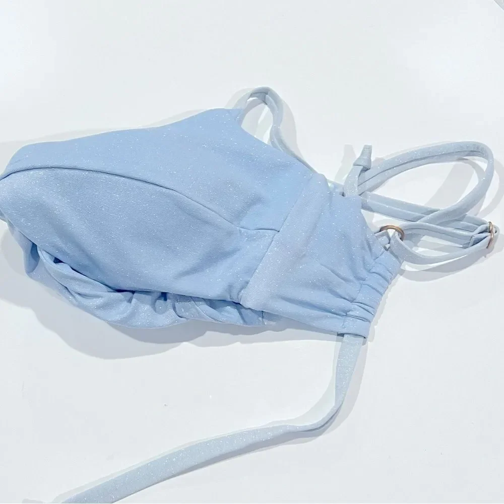 L*Space Ringo Twist Bikini Top swimsuit swimwear sky blue DCup $110, New